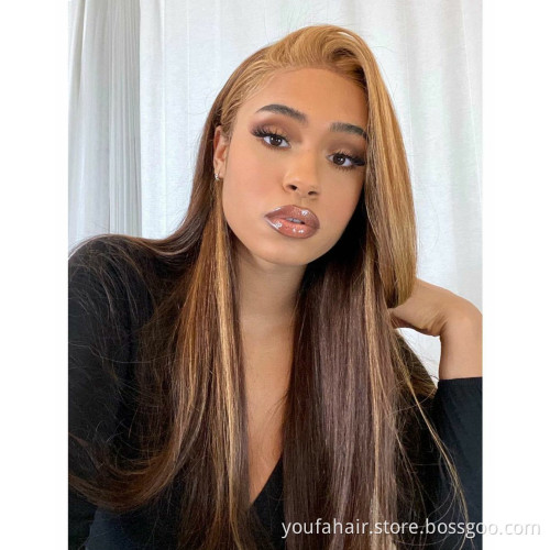 Blonde Long Straight Brown 4X4 HD Lace Highlighted Virgin Human Hair Wigs 10a Highlight Piano Remy Hair Full Wig For Black Women
